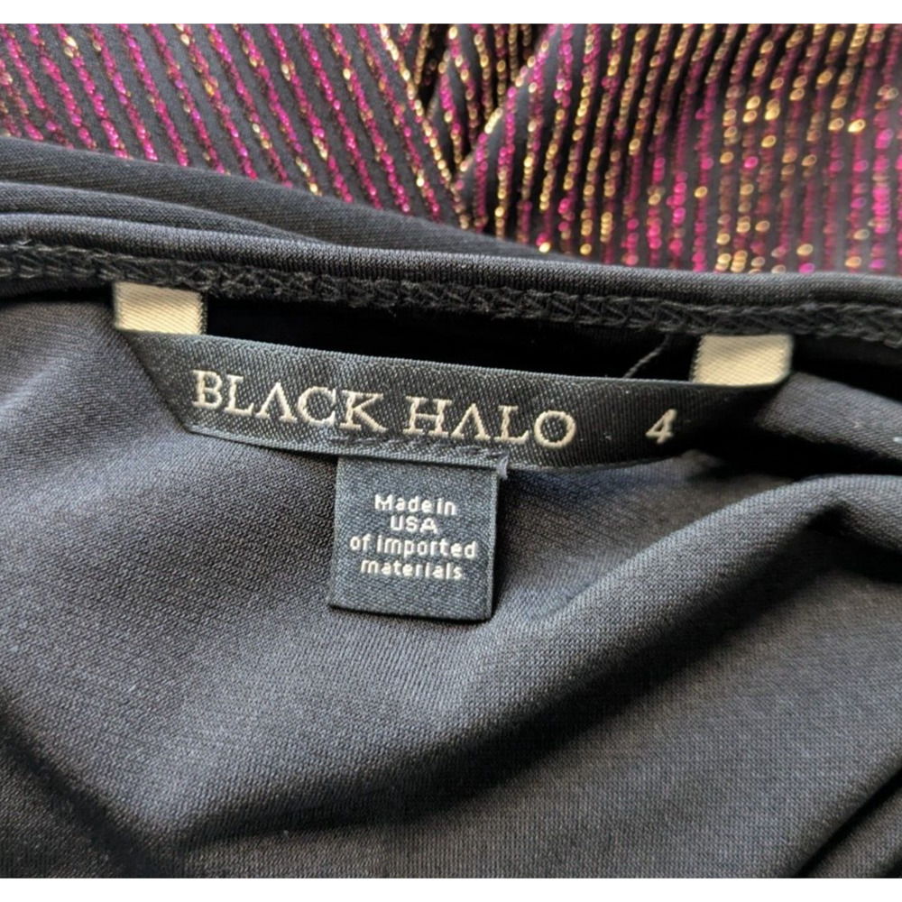 Black Halo Gavin Metallic Purple Black Ribbed Mini Dress Sz 4 Shimmer High Neck - Picture 4 of 11
